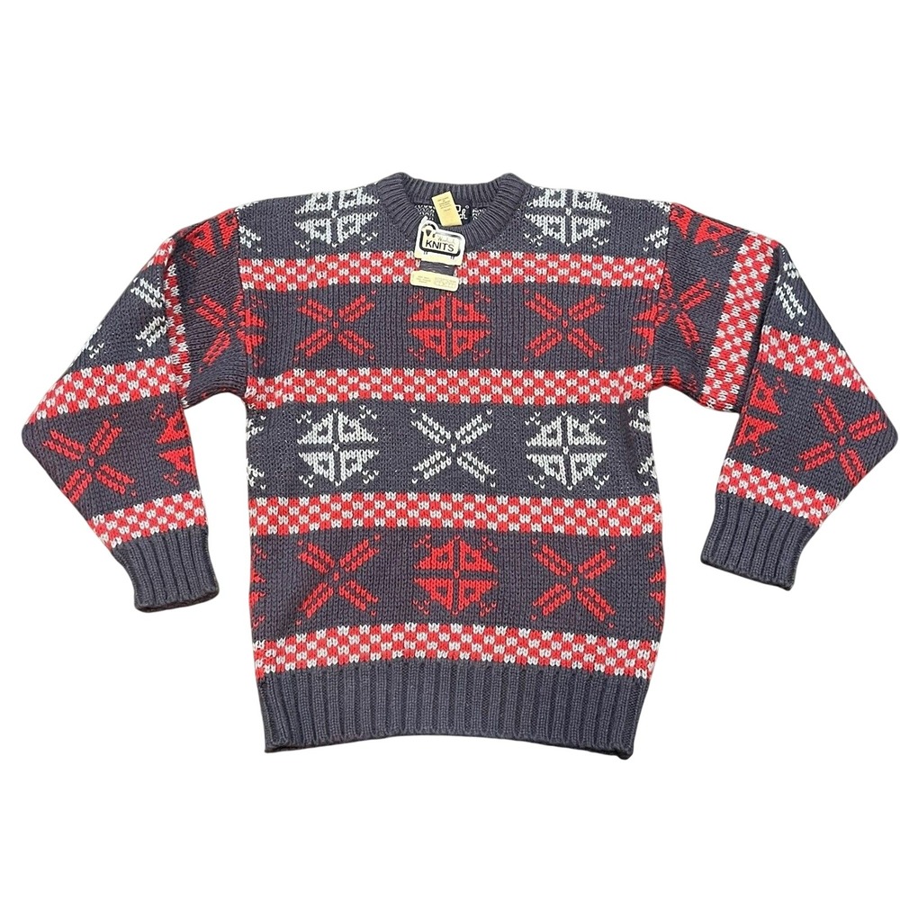 Vintage Woolrich Nordic Fair Isle Knit Sweater Men's Large Gray Red Wool Mohair